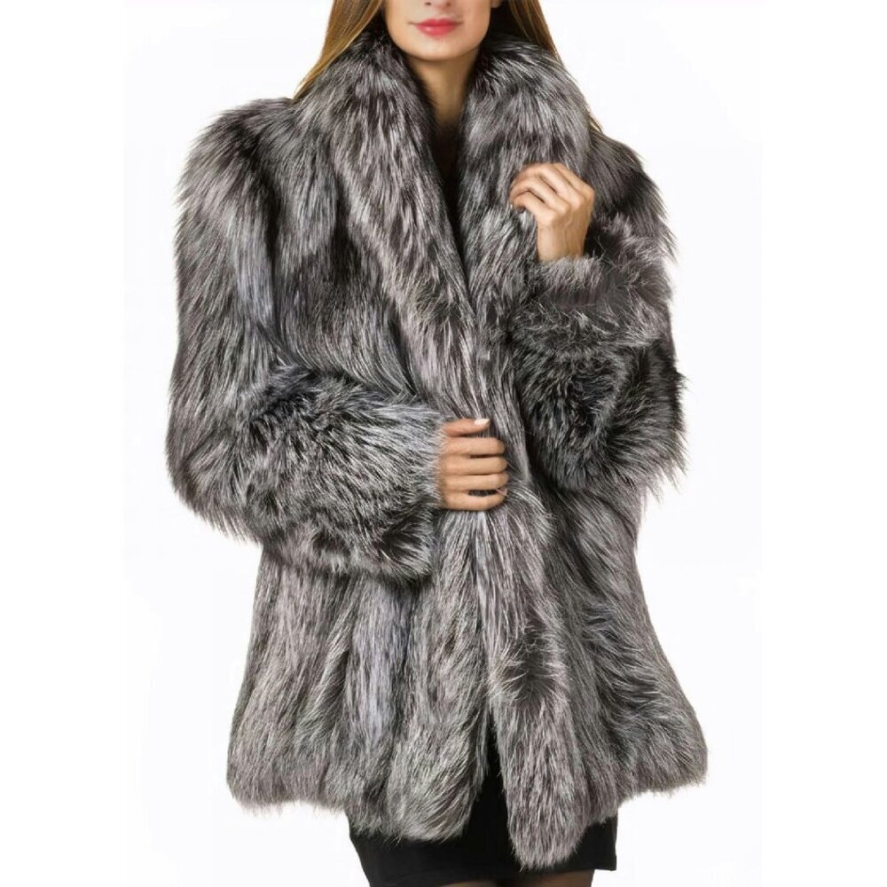Plus Size Faux Fur Parka Jacket Winter Warm Fluffy Outerwear Overcoat